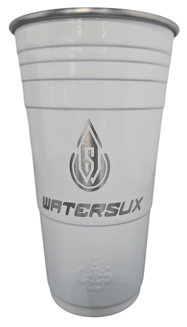 A WaterSux Logo Printed Cup With White Paint